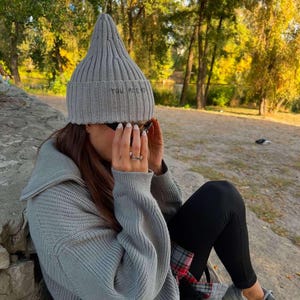 Embroidered Cotton Beanie: Handcrafted Gray Winter Hat