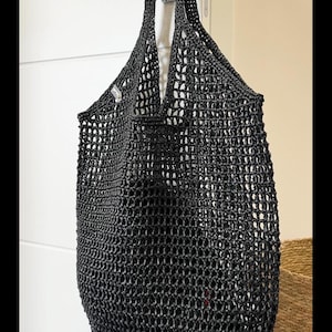 Sommer Tragetasche, Stroh Strand Schultertasche, häkeln Raffia Tragetasche, schwarze Sommer Tragetasche, String Tasche