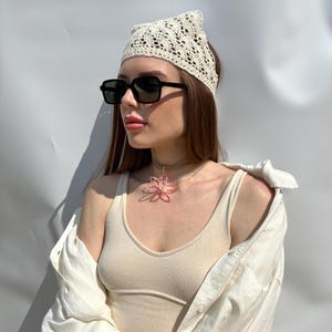 Knitted Lace Bandana: Summer Head Wrap, Beach Headband