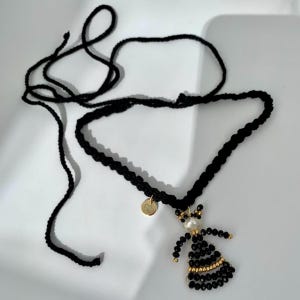 Necklace with a doll made of crystal beads, Handmade necklace ,Custom charm necklace ,Boho Necklace, Doll Necklace