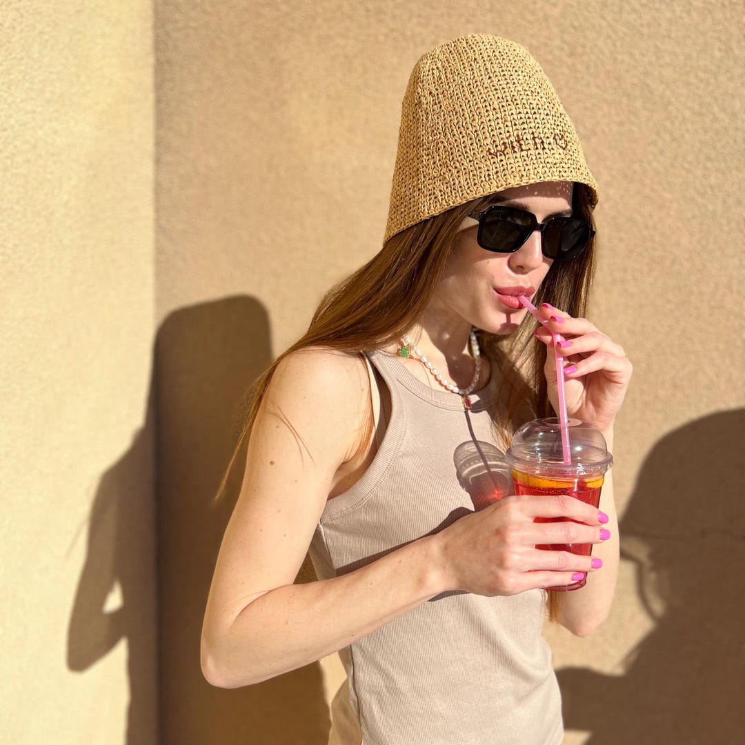 Nala Stripe Crocheted Raffia Bucket Hat