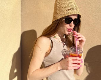 Handmade Raffia Bucket Hat: Crochet Panama Sun Hat