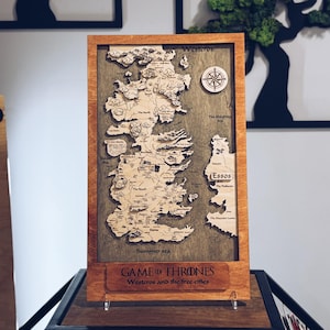 Mappa in legno 3D di Westeros e Essos di Game of Thrones, mappa fantasy tagliata al laser, arredamento per la casa, regalo per i fan di GOT, mappa delle avventure fatta a mano, arte murale