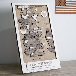 Mappa in legno 3D di Westeros e Essos di Game of Thrones, mappa fantasy tagliata al laser, arredamento per la casa, regalo per i fan di GOT, mappa delle avventure fatta a mano, arte murale