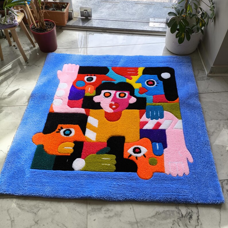 Colorful Face Rug Colorful Abstract Faces Tufted Rug/pop Art Home Decor/unique Handmade ...