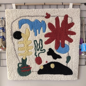 Hand Tufted Wall Hanging, Abstract Design Home Decor, Handmade Wool Wall Rug, Contemporary Tufting Wall Art, Floral Tufted Wall Rug