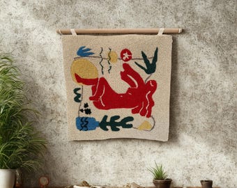Kybele Goddess Wool Tufted Wall Hanging, Anatolian Boho Decor