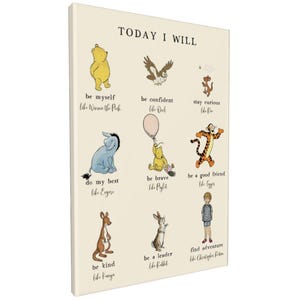 Winnie the Pooh Canvas Wall Art, Disney Nursery Decor, Today I Will Affirmations Poster, Tigger Piglet Eeyore Wall Hanging, Kids Room Decor