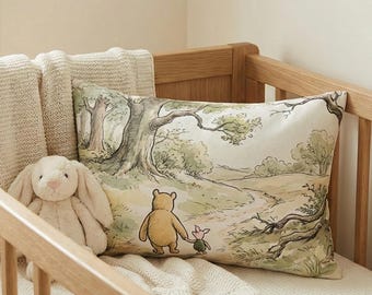 Classic Winnie the Pooh Lumbar Pillow, Vintage Piglet Nursery Decor, Hundred Acre Wood Art Cushion, Disney Baby Shower Gift