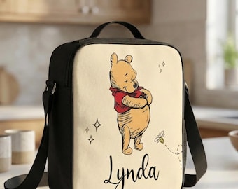 Winnie the Pooh Personalized Lunch Bag, Disney Pooh Bear Insulated Lunch Box for Kids and Adults, Custom Name Gift School Meal Bag