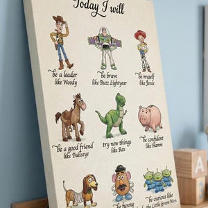 Toy Story Nursery Decor Today I Will Affirmations Woody Buzz Lightyear Canvas Art Pixar Wall Decor Kids Playroom Poster Disney Nursery Gift
