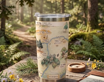 Winnie the Pooh Map Tumbler, 100 Aker Wood Travel Mug, Classic Pooh Bear 20oz Stainless Steel Cup, Hundred Acre Wood Map Drinkware