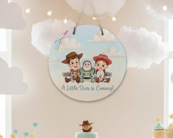 Toy Story Baby Shower Wooden Sign – Nursery Decor, "A Little Star is Coming"