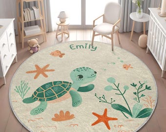 Personalized Sea Turtle Nursery Rug – Ocean Theme Baby Play Mat
