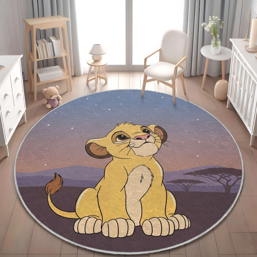 Round Disney Baby Nursery Rug With Stars Featuring Simba - Cute Disney ...