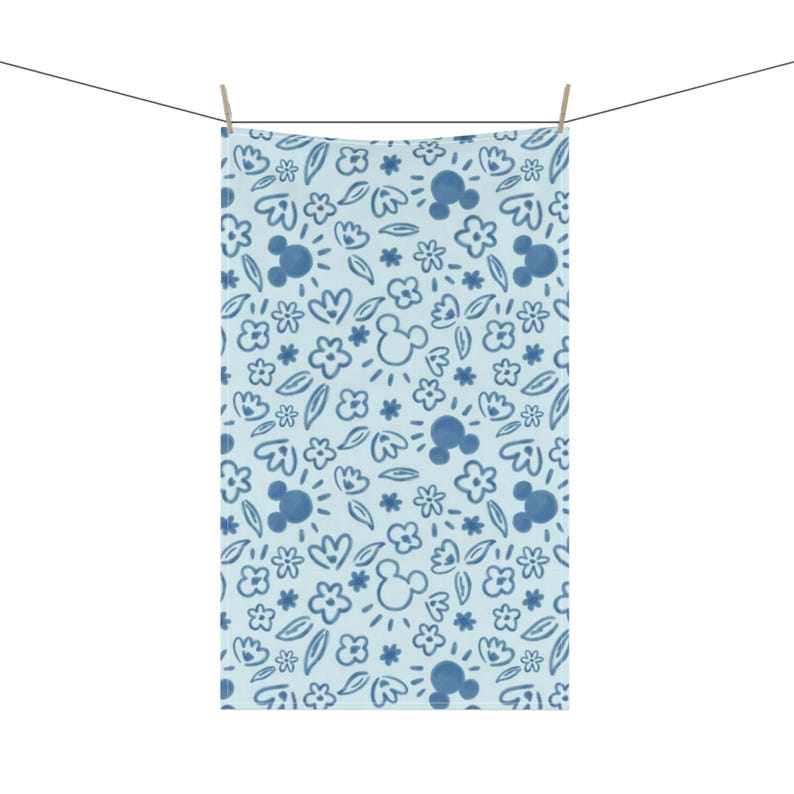 Disney Mickey Mouse Kitchen Towel - Mickey Mouse Floral Tea Towel - Blue Disney Home Decor - Cotton Dish Cloth - Housewarming Gift image 8