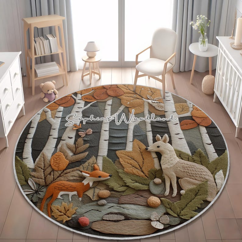 Personalized Woodland Animals Rug: Custom Nursery Decor image 5