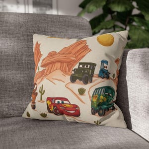 Disney Pixar Cars Lightning McQueen Spun Polyester Square Pillowcase Beige Desert image 3