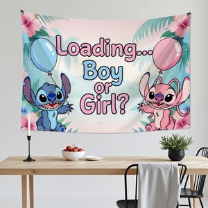 Disney Stitch Gender Reveal Polyester Tapestry Backdrop, Boy or Girl Banner 60x40 90x60 image 5