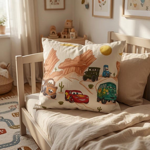 Disney Pixar Cars Lightning McQueen Spun Polyester Square Pillowcase Beige Desert