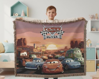 Custom Cars Woven Blanket, Lightning McQueen and Mater, Kids Tapestry