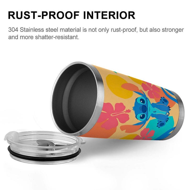 Disney Stitch 20oz Stainless Steel Tumbler, Lilo and Stitch Tropical Hibiscus Travel Mug, Hawaiian Blue Alien Insulated Cup with Straw image 6