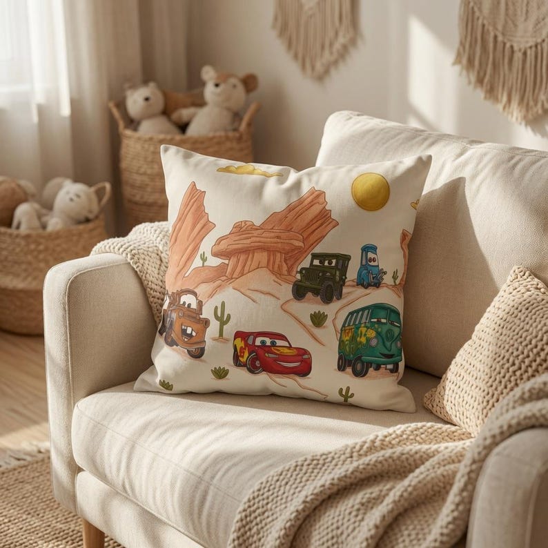 Disney Pixar Cars Lightning McQueen Spun Polyester Square Pillowcase Beige Desert image 2