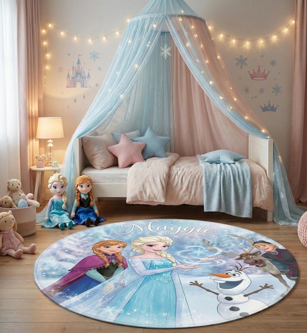 Elsa Round Rug Personalized Frozen Rug, Round Elsa and Anna Nursery Decor, Custom Name ...