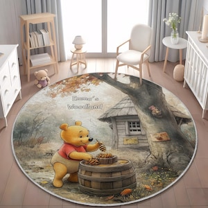 Personalisierter Winnie Puuh Teppich, Name Kinderzimmer Dekor, Kinderzimmer Teppich, Pooh Bär Geschenk, Waldkinderzimmer Teppich, Babypartygeschenk