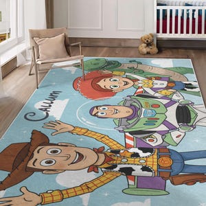 Alfombra personalizada de Toy Story: Decoración infantil Disney, Alfombra para habitación infantil de Woody y Buzz