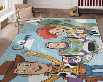 Personalized Toy Story Rug: Disney Nursery Decor, Woody Buzz Kids Room Carpet