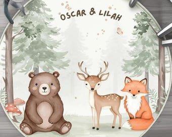 Personalized Woodland Animals Nursery Rug: Custom Name Baby Room Decor