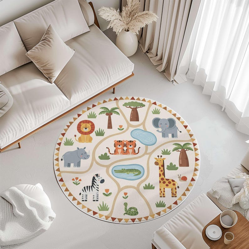 Jungle Safari Animals Rug: Soft Nursery Playroom Carpet image 6
