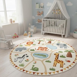 Jungle Safari Animals Rug: Soft Nursery Playroom Carpet image 2
