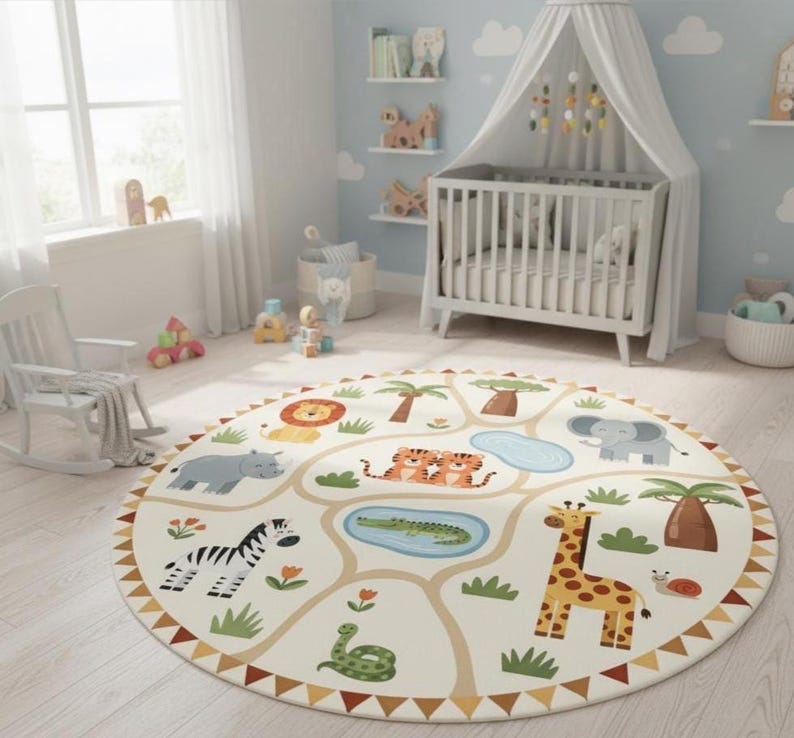 Jungle Safari Animals Rug: Soft Nursery Playroom Carpet image 2