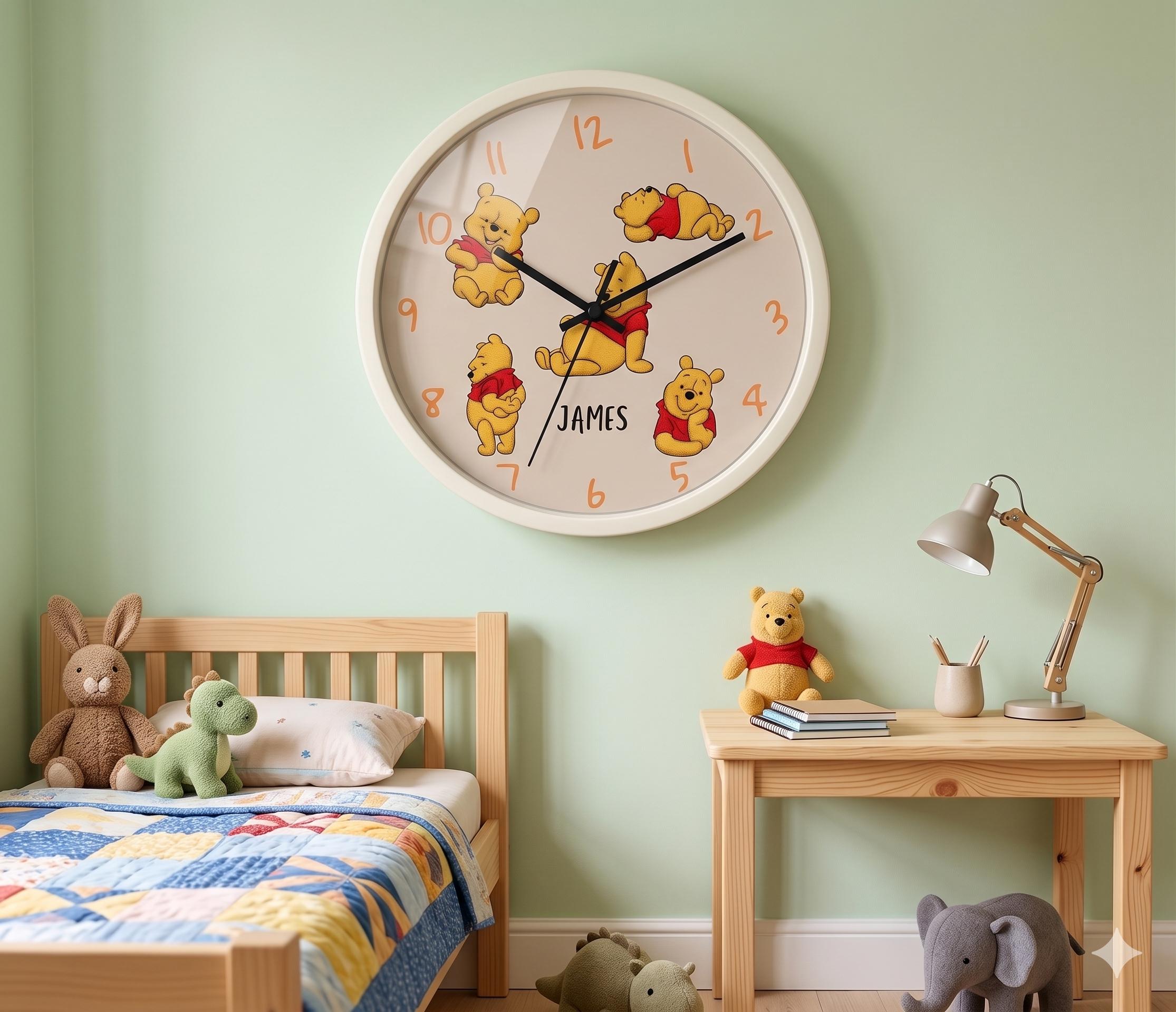 Winnie the Pooh Personalized Wall Clock: Custom Name Wooden