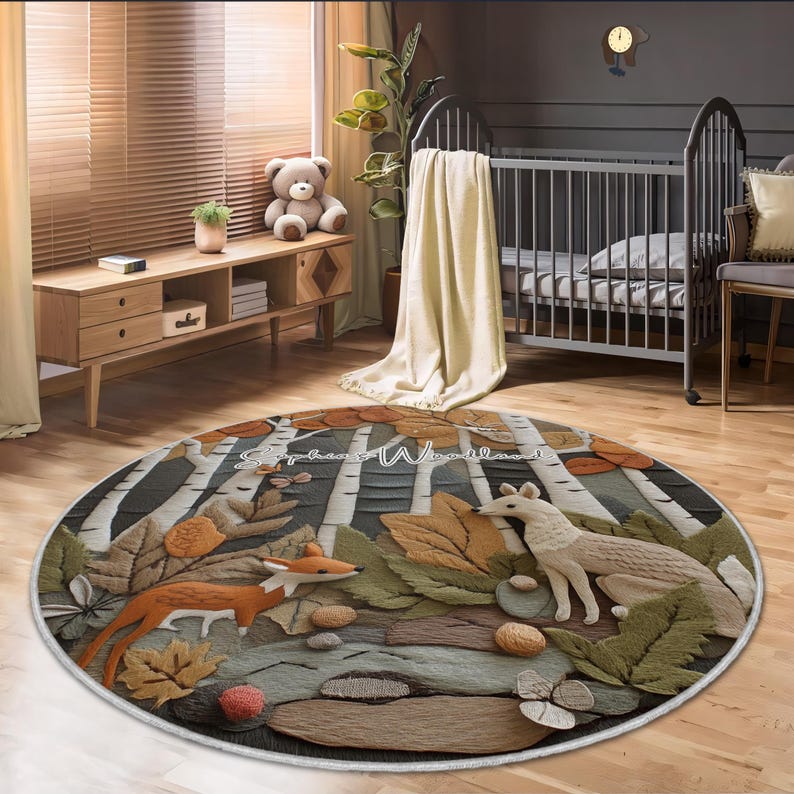 Personalized Woodland Animals Rug: Custom Nursery Decor image 4