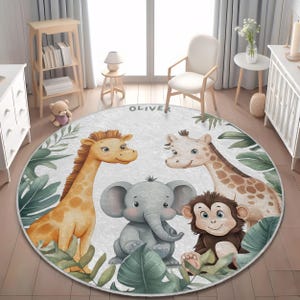 Baby-Safari-Teppich, personalisierter Babyteppich, Safari-Kinderzimmerteppich, benutzerdefinierter Kinderteppich, Babyzimmer-Spielmatte, individueller Name Safari-Kinderzimmerteppich