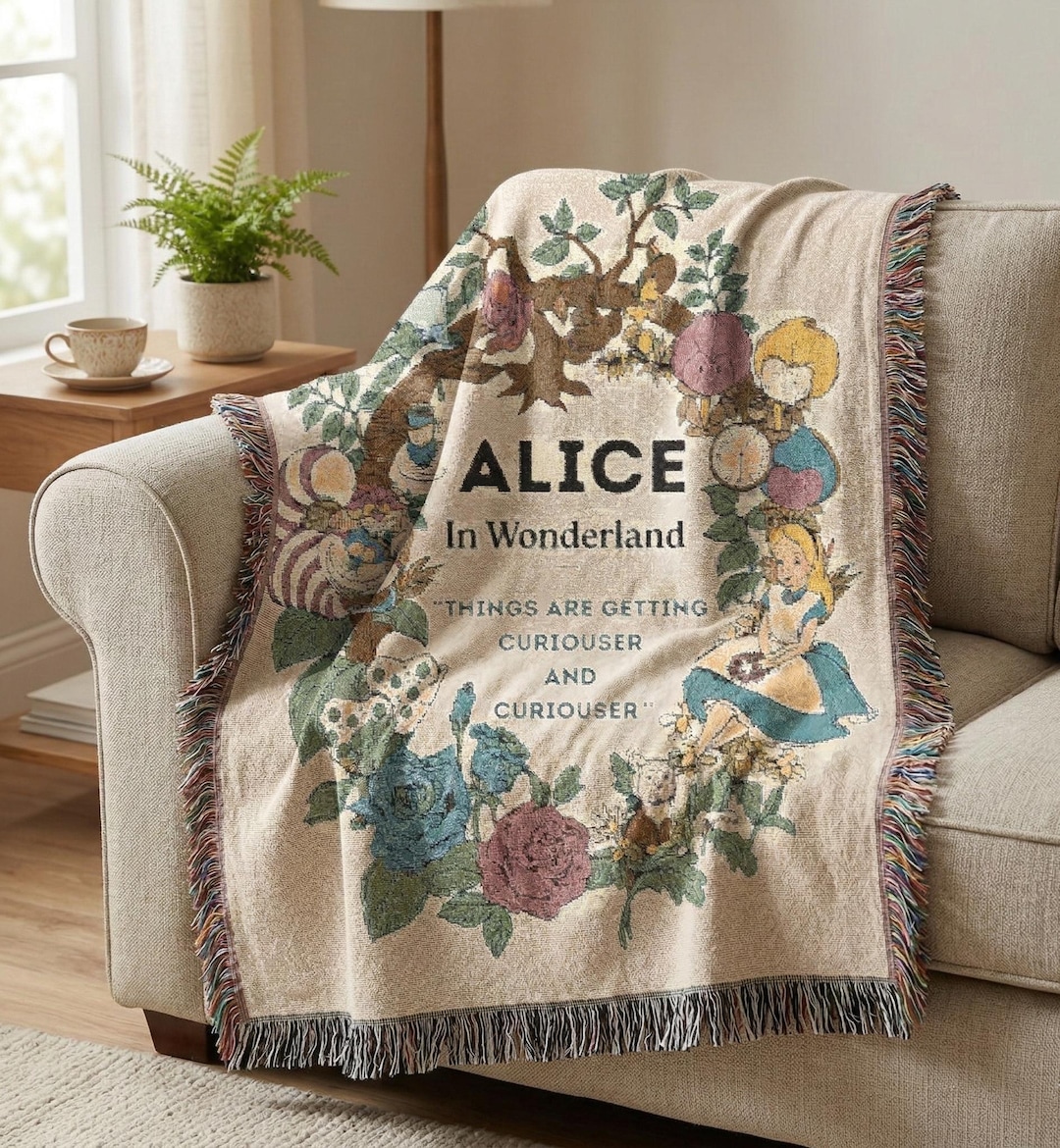 Alice Book Rabbit Cover Alice in Wonderland Book Cover Woven Blanket | Alice Through the ...