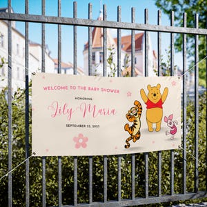 Personalized Baby Shower Vinyl Banner, Winnie the Pooh Baby Shower Decorations, Custom Disney Baby Shower Sign, Winnie The pooh Banner