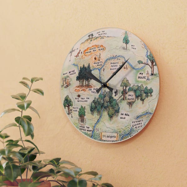 Winnie the Pooh Nursery Clock: Hundred Acre Wood Map, Baby Room Decor
