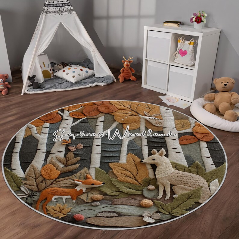 Personalized Woodland Animals Rug: Custom Nursery Decor image 3