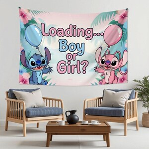 Disney Stitch Gender Reveal Polyester Tapestry Backdrop, Boy or Girl Banner 60x40 90x60 image 6