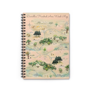 Cuaderno espiral personalizado con el mapa de los Cien Acres de Winnie the Pooh (líneas rayadas), ideal como regalo para sobrino, hija o hijo.