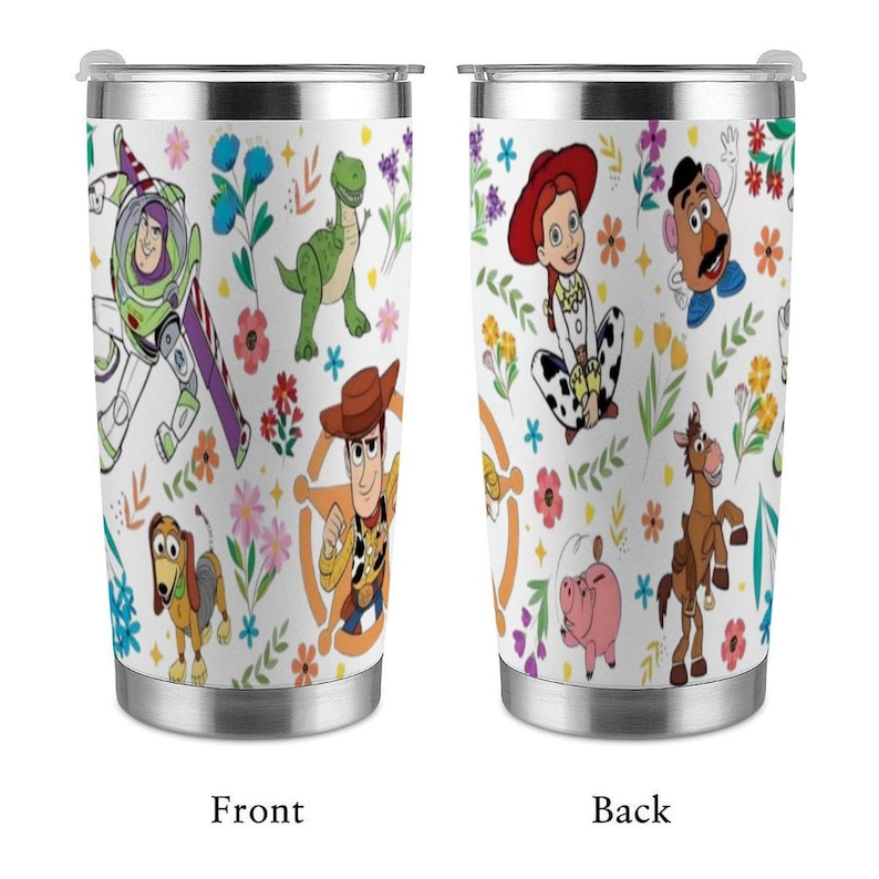 Vaso térmico de acero inoxidable de 590 ml con personajes de Toy Story, taza de viaje de Woody, Buzz, Jessie y Rex, vaso térmico floral de Disney con pajita. imagen 5
