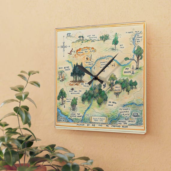 Winnie the Pooh Nursery Clock: Hundred Acre Wood Map, Baby Room