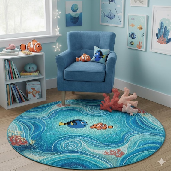 Nemo Round Rug • Aboriginal Art Ocean Playmat, Nursery Decor - Etsy