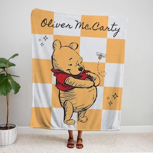 Personalized Winnie The Pooh Baby Blanket: Velveteen Plush Nursery Decor