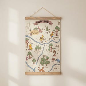 Winnie the Pooh 100 Acre Wood Map Canvas Scroll, Disney Hundred Acre Wood Poster,Winnie the Pooh Nursery Wall Art,Piglet Tigger Eeyore Decor