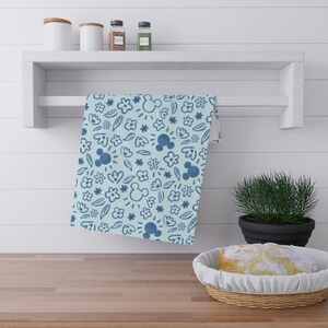 Disney Mickey Mouse Kitchen Towel - Mickey Mouse Floral Tea Towel - Blue Disney Home Decor - Cotton Dish Cloth - Housewarming Gift image 3